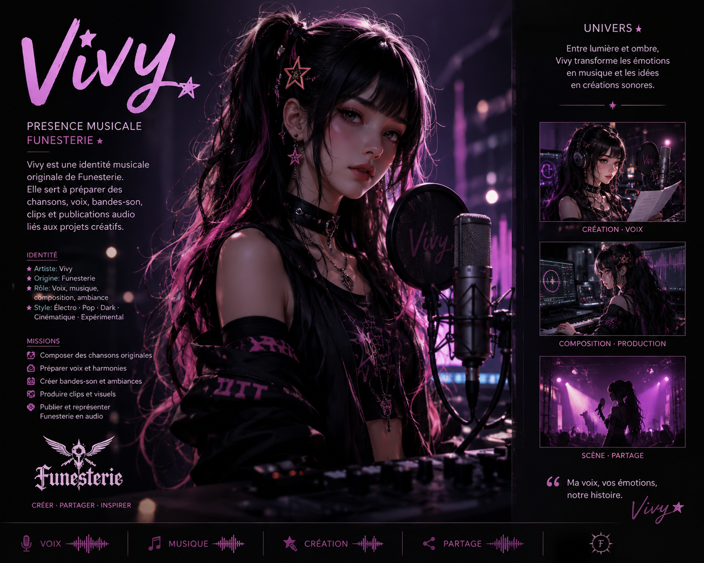 Vivy, presence musicale Funesterie: voix, musique, creation et partage.